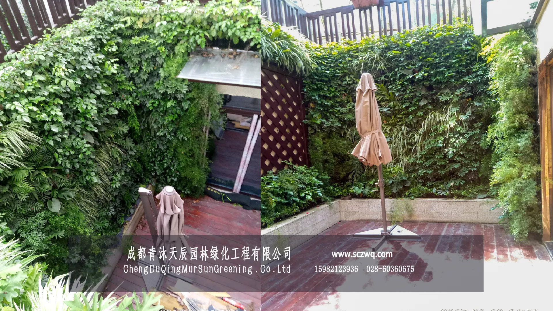 别墅下沉空间阳台植物墙